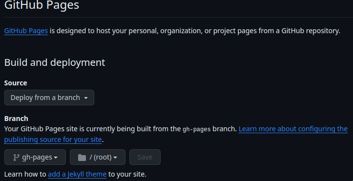 Github Pages setup for hosting documentation